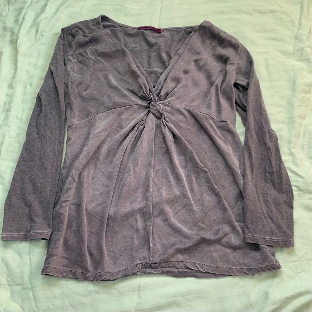 satin contrast long sleeve twist front top